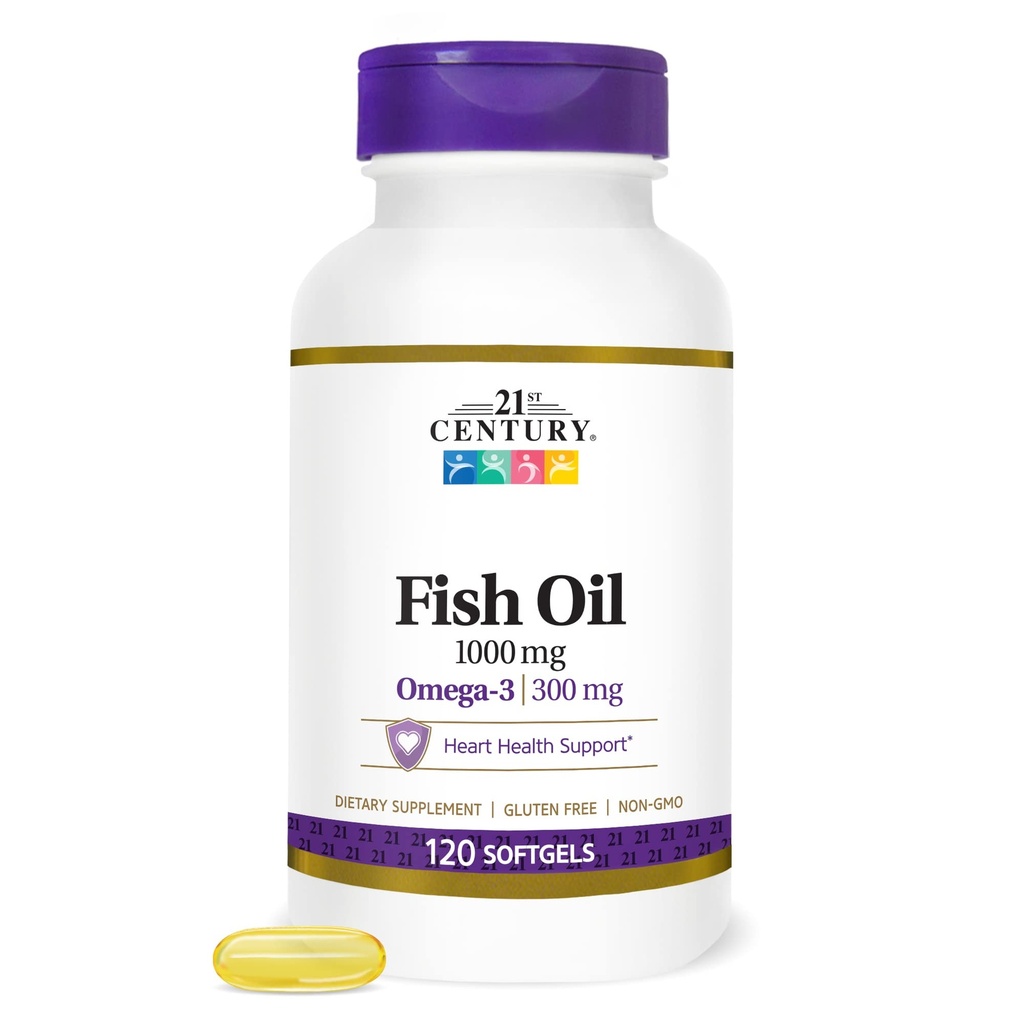 21e eeuwse visolie 1000 mg Softgels, (300 telling), Moleculair gedistilleerd, Omega 3-supplement met EPA & DHA, gezuiverd om kwik te elimineren, ondersteunt cardiovasculaire gezondheid, Glutenvrij & niet-GMO