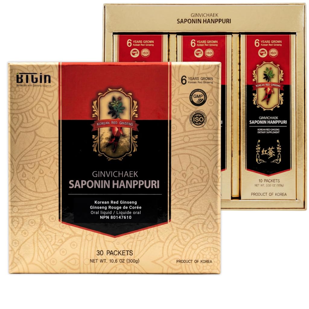 Korean Red Ginseng Extract 3000mg Dagelijks, Saponin Hanppuri, Immune Booster en Focus Supplement voor Brain Enhancement met Ginsenoside Rg3, Panax Ginseng 6 Jaar Root, 30Packets in 1 set