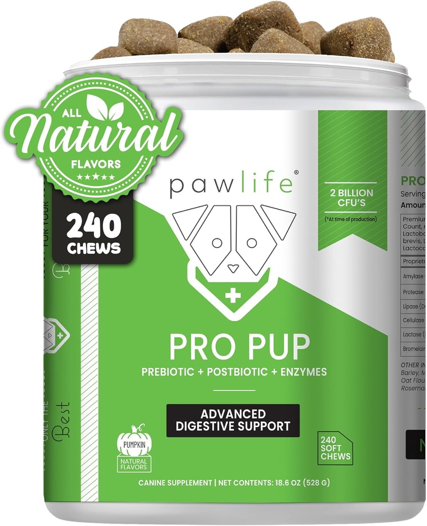 Probiotica voor honden - Diarree Relief, Gut Health Ondersteuning, Constipatie Relief, Digestieve Gezondheidsondersteuning - Vet Aanbevolen Honden Probiotica - 240 Zachte Kauwen die Honden Liefde - Pompoen Flavor