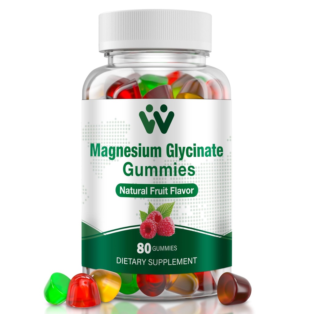 Magnesium Glycinate Gummies 400 Mg, Suikervrije Magnesium Gummies voor kinderen en volwassenen met L-Threonaat, Calcium & Vitaminen B6+D3, 80 Tel Magnesium Glycinate Gummy gemengde vruchtensmaken