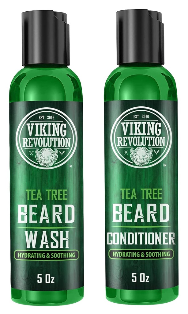 Viking Revolution Tea Tree Baard Wastafel en Conditioner Set voor mannen - natuurlijke baard Softener met Argan olie, vitamine E en Ginseng (5 Oz)