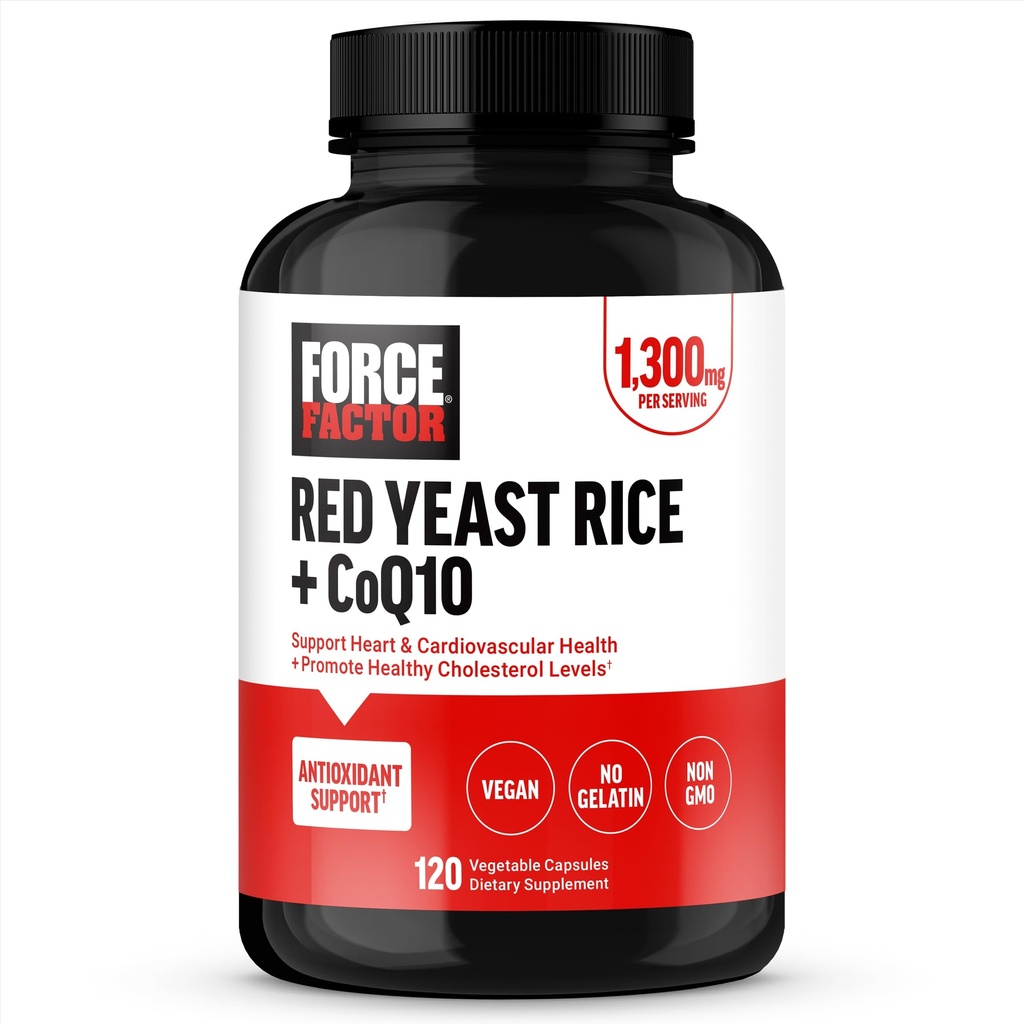 FORCE FACTOR Red Gist Rice + CoQ10 Supplement voor antioxidant ondersteuning, niet-GMO, Vegan-Friendly, Premium Quality, 120 Capsules