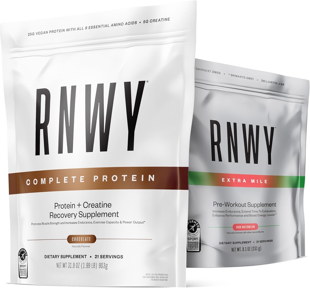 Chocolate Proteïne Poeder Zure Watermeloen Extra Mile Stim Gratis Voorbehandeling Powder Bundle, 25g Vegan Proteïne, 5g Creatine Monohydraat Poeder, 150mg Digestieve Enzymen, 6g L-Citrulline