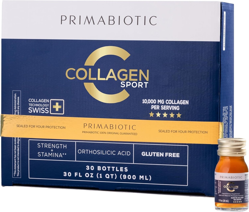 PRIMABIOTIC Liquid Collageen Sport- High Collageen Inhoud [10.000 Mg] Per portie - Gehydrolyseerde collageen Drank en 12 vitamines Orthosilic Acid 