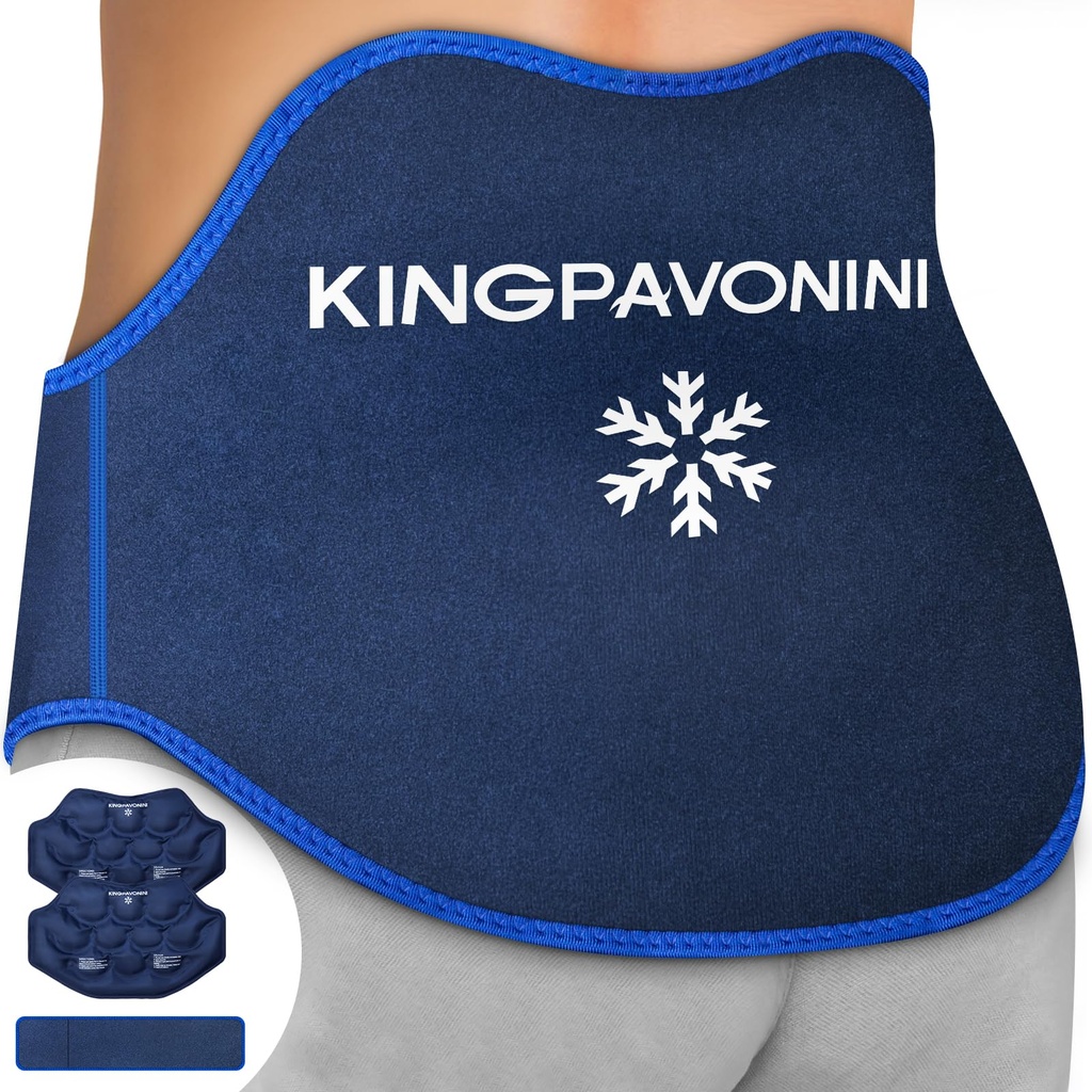 KingPavonini Extra Large Ice Pack voor Rugpijn Relief met Extension Strap, 2 Pack Herbruikbare Lagere Terug Gel Ice Pack Wrap voor Lumbar Chirurgie, Sciatica, Hernia Disc, Coccyx Pijn, Koude / Hot Therapie