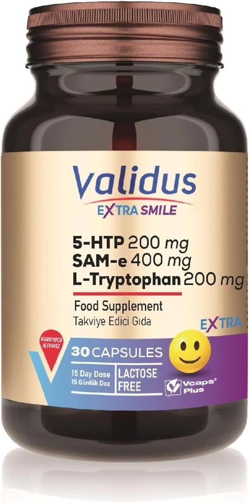 VALIDUS Extra Smile 5-HTTP 200 mg + L- Tryptofaan 200 mg + Sam-e 400 mg 30 capsules (Vcaps Plus)