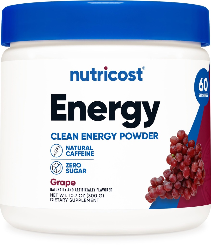 Nutricost Energy Drink Powder (Grape) (60 Servings) - Pre-workout supplement met natuurlijke smaken - Non-GMO, Gluten-Free