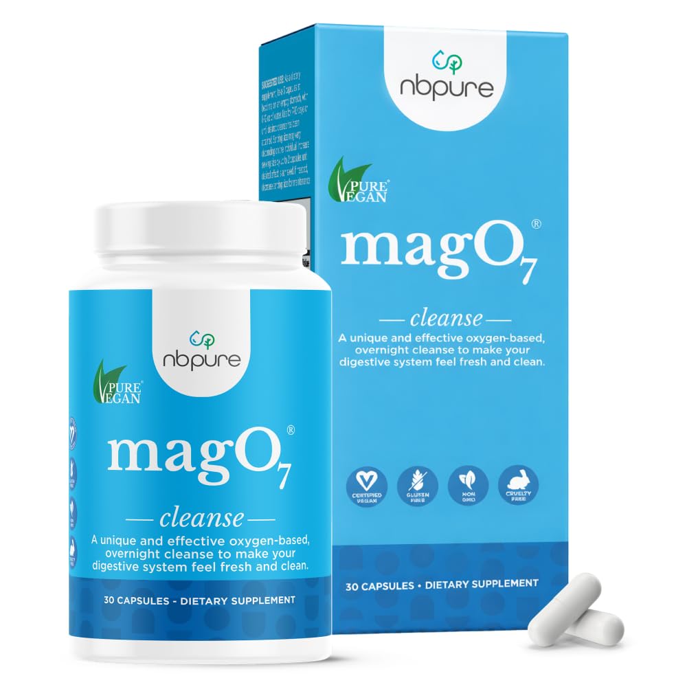 nbpure MagO7 - Natural Colon Cleanse & Detox - Occasional Constipatie Relief, Stool Softening, & Bloating Support for Men & Women - Ozonated Magnesium Oxide, 30 Capsules