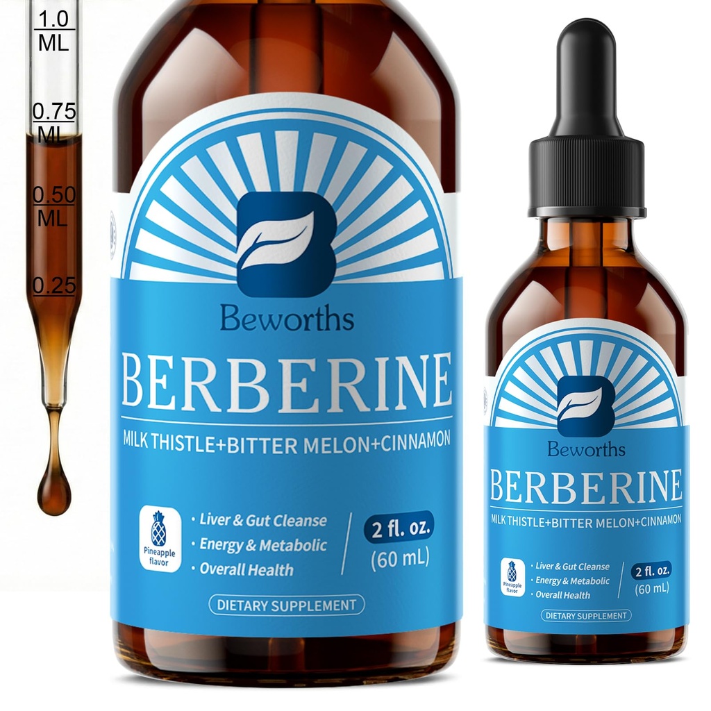 Berberine Supplement met Ceylon Cinnamon - Berberine Liquid Drops met Kurkuma Curcumin, Ceylon Cinnamon, Bitter Melon, Berberine Phytosoom voor spijsverteringssysteem, Immune Health Support -Vegetarisch