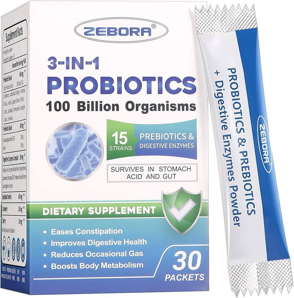 Probiotica voor vrouwen en mannen - 100 miljard Plus Digestieve enzymen & Prebiotica, Hoogste Potentie 3-in-1 Complete Probiotica voor Digestieve Gezondheid, Immuunondersteuning