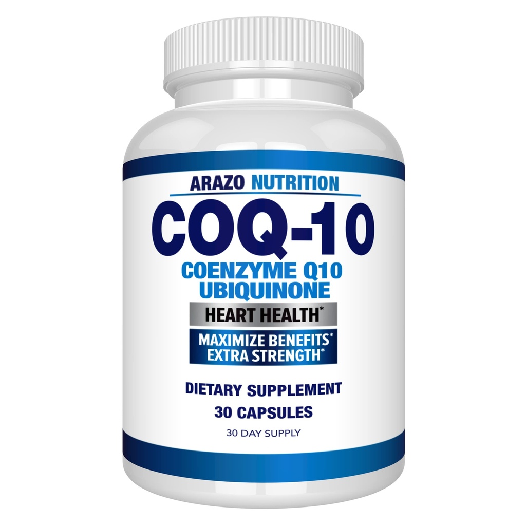 Arazo Nutrition CoQ10 Ubichinon Coenzyme Q10-200mg Maximale sterkte Voedingssupplement - Hoge Absorptie Capsules zonder soja