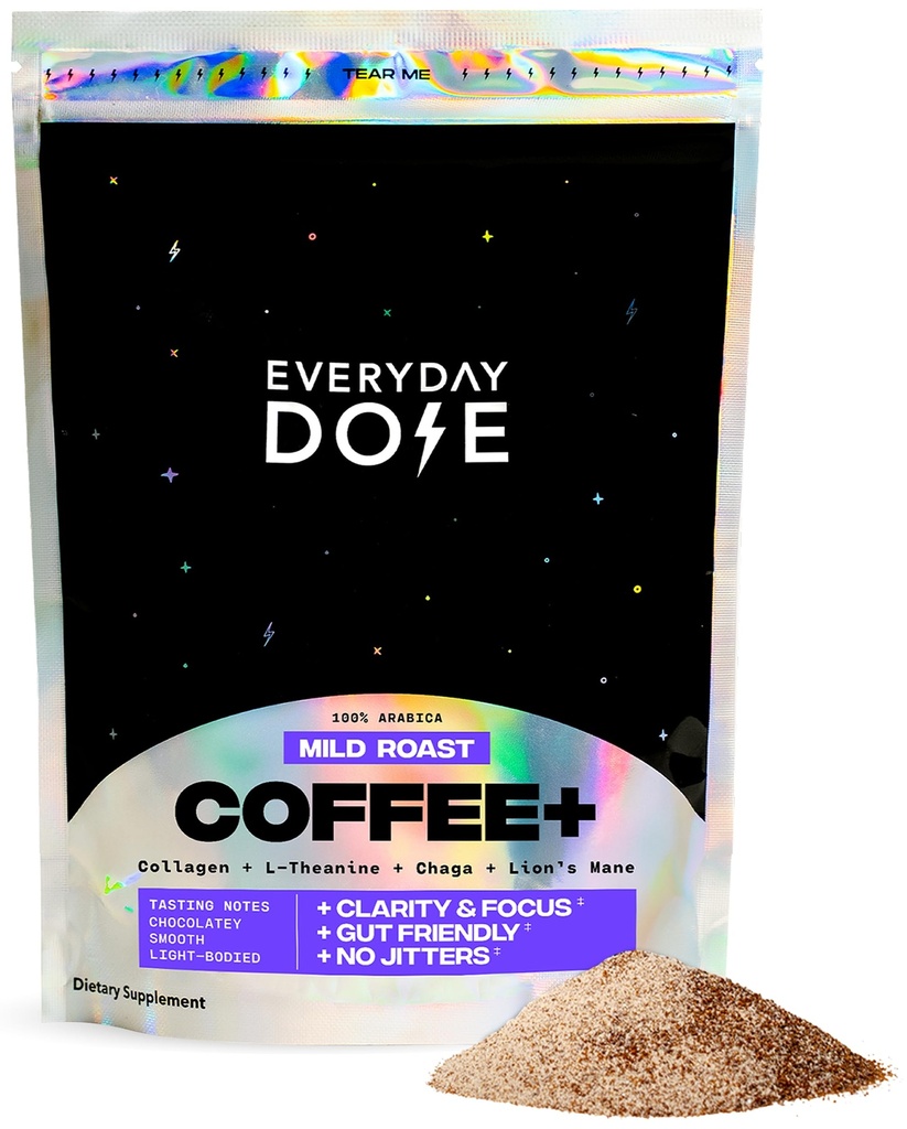 Dagelijkse dosis Premium Adaptogene Paddestoel Koffie met Grass-Fed Collagen, Chaga, Lions Mane & L-Theanine voor betere focus, energie, spijsvertering, huid en immuniteit 30 porties
