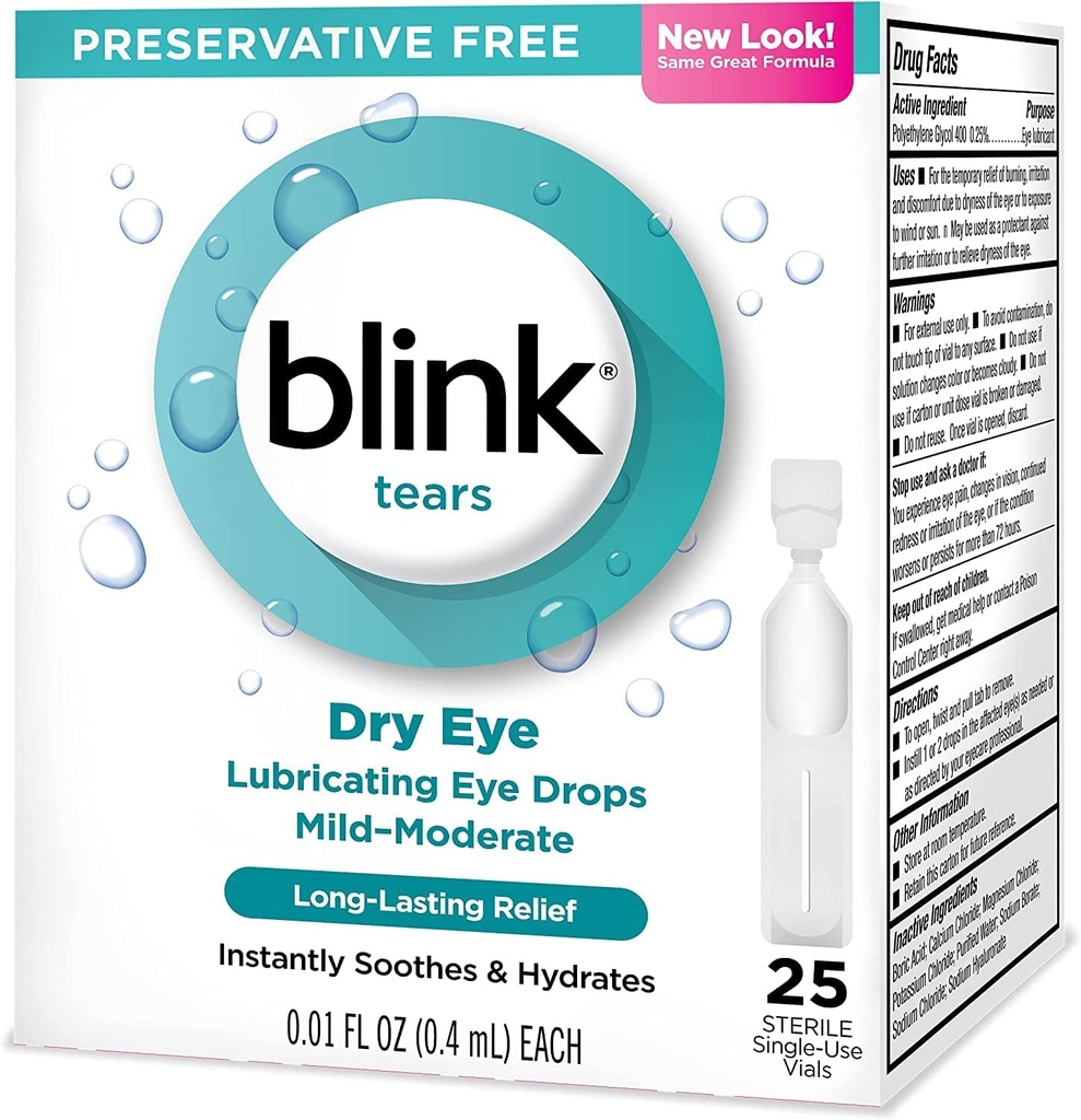 Blink Tears Smeerpot Oogdruppels Mild-Moderate Dry Eye .01 Fl Oz 25 Tellen