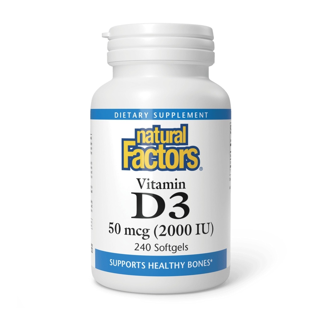 Natuurlijke factoren - Vitamine D3 2000 IE, Ondersteunt gezonde botten, 240 zachte gel