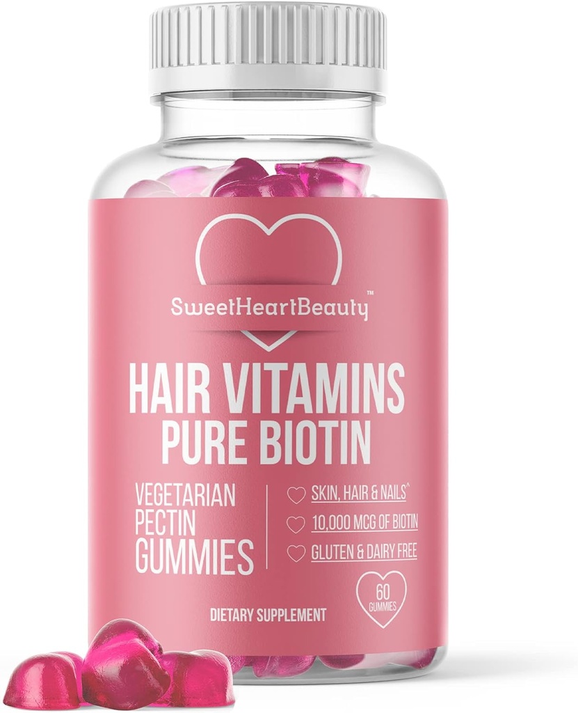 Biotin 10000mcg Gummies by Sweetheart Beauty - Biotin Gummies for Hair Skin and Nails for Women, Men & Kids - Hair Vitamine Gummy - Vegan, Non-GMO, 60 Biotin Kauwtabletten voor snellere haargroei