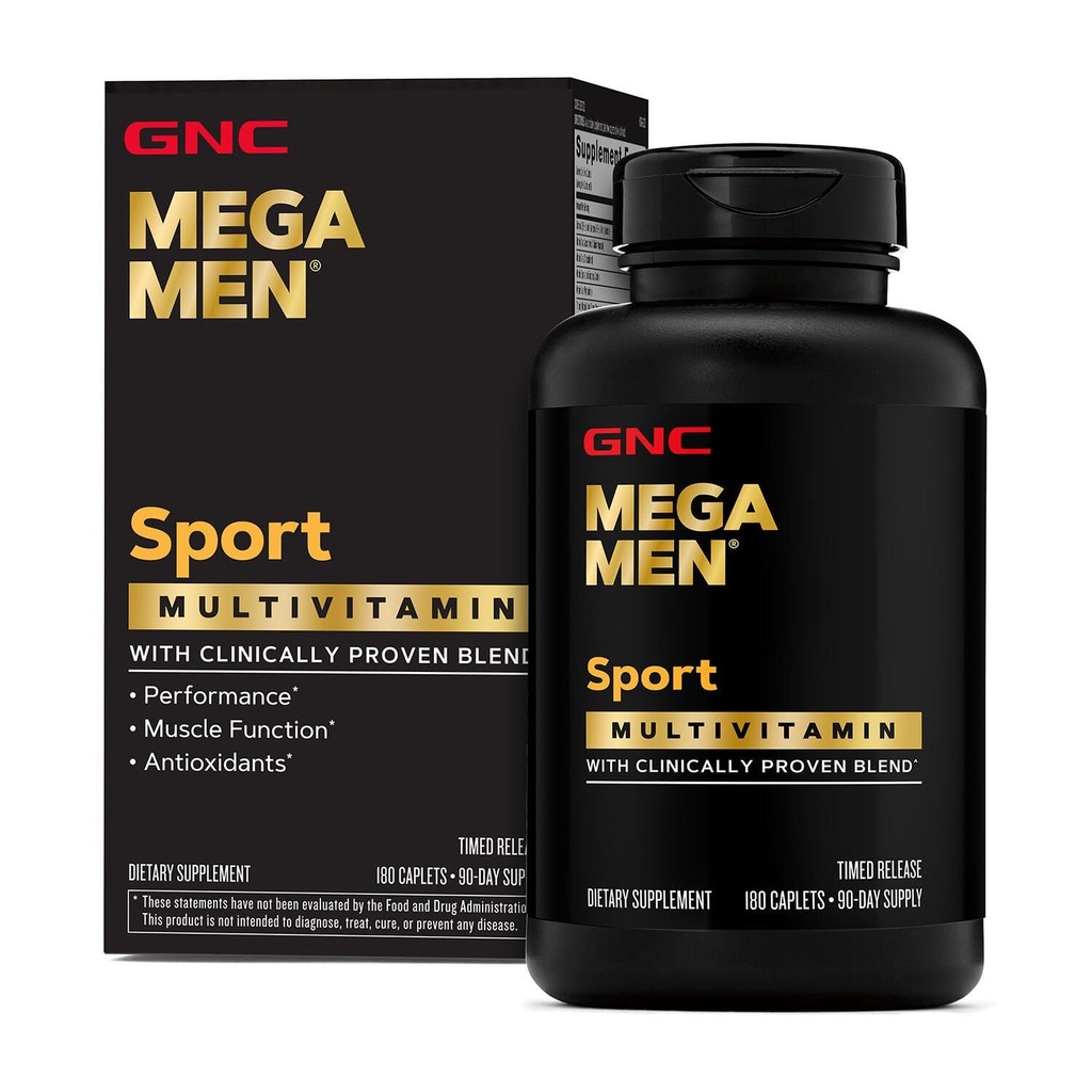 Mega Men Sport Multivitamine Caplets, Athletische Performance Voeding, Spierfunctie, Klinisch bewezen beter te voelen, Antioxidanten, B Vitaminen, Energieproductie, Getimed Release, 180 ct