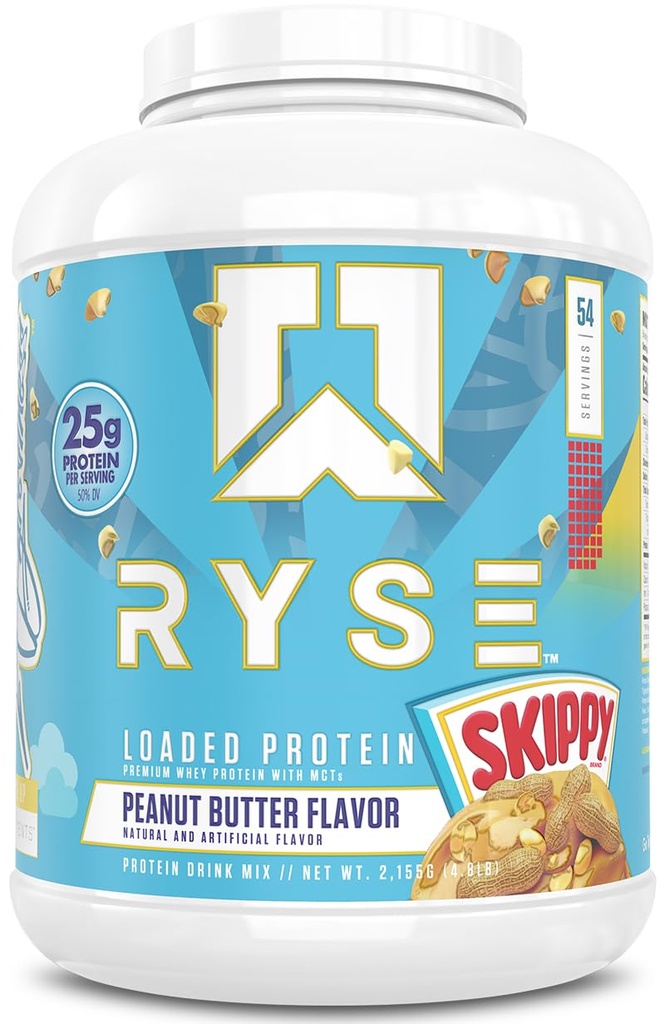 RYSE Geladen Proteïnepoeder - Skippy Pindakaas - 25g Wei Proteïne Isolaat & Concentraat met Prebiotische Vezel & MCT's - Lage Carb, Lage Suiker, Digestief-Vriendelijk - 54 Servers / 4 lb Tub
