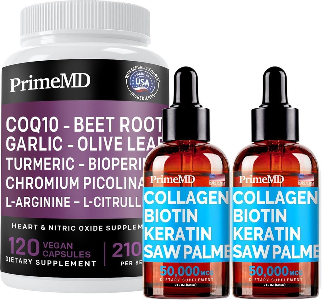 Liquid Collageen Biotine (2pk) en Nitric Oxide (1pk) Supplement Bundle - Krachtige vitamines voor haar, huid, nagels, hart, Circulatorium, en Lipiden ondersteuning - Non-GMO, Vegan, Glutenvrije