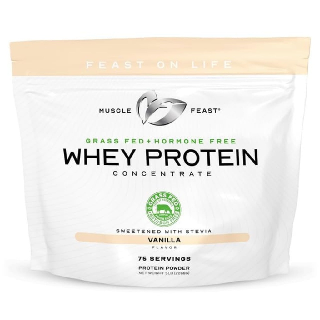 Muscle Feast Grass-Fed Wei Proteïne Concentraat Powder, Alle Natuurlijke, Hormone Gratis Pasture Verhoogd Wei Proteïne Poeder voor Vrouwen & Mannen, Schoon, Niet-GMO & Gluten Gratis Wei Concentraat - Vanille, 5lb