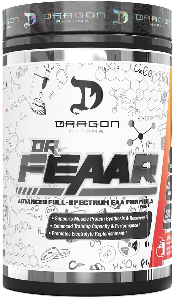 DRAGON PHARMA Dr. FEAAR® Advanced Full Spectrum EAA Matrix, ondersteunt spiereiwitsynthese en herstel, verbeterde trainingscapaciteit en prestaties (30 porties, Apple Juice)