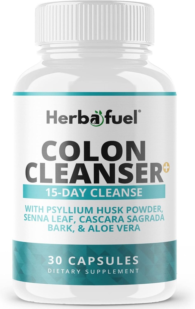 Colon Cleanse - Ondersteunt Detox, Gut Health, & Bloating Relief - Bevat Kruiden, vezels, & Probiotica - Geavanceerde Reiniging Formule met Psyllium Husk Powder, Non-GMO, 30 Capsules