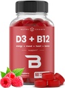NutraChamps Vitamine D3 & B12, Methyl B12 Gummies voor volwassenen en kinderen, verbeterd met vitamine D 3 & B9 Vitamine Folate, Natuurlijke Energie, Mood, Metabolisme & Focus, Framboos, 60 Gummies