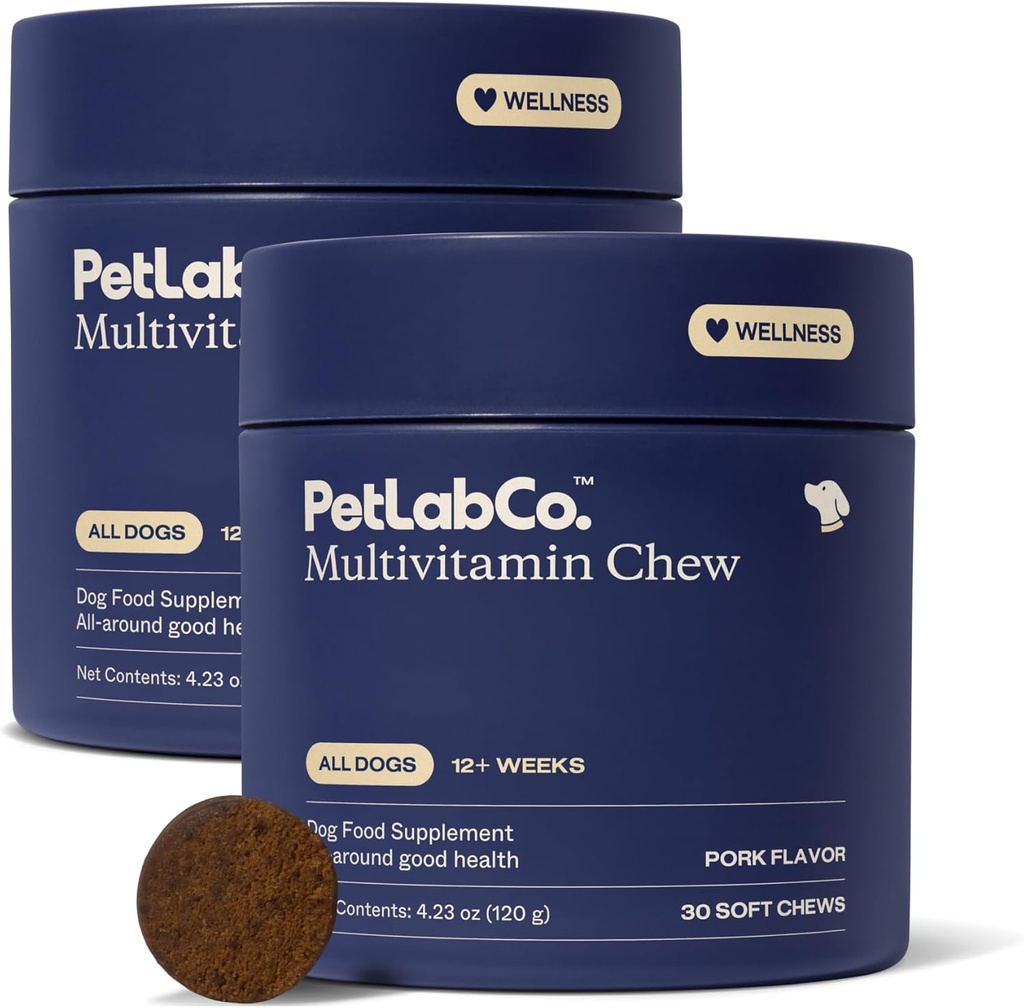 PetLab Co. 22 in 1 hond Multivitamine - ondersteuning hond Immune Response, huid, jas, gewrichten & algehele gezondheid - Vitaminen A, E, D, B12, mineralen, antioxidanten - Kauwbare varkenssmaak
