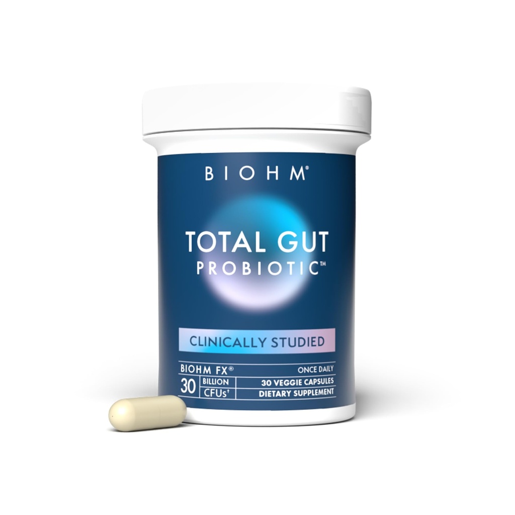 BIOHM Totaal Probiotica, 30 miljard CFU Dagelijkse Probiotica voor vrouwen en mannen (30 tellingen) Helpt Occasional Gas & Bloating te verminderen, ondersteunt Digestie & Total Gut Health, Non-GMO, Veganistisch