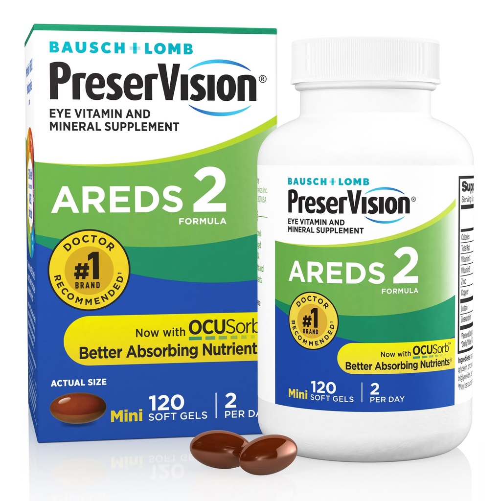 PreserVision AREDS 2 Oogvitaminen, #1 Oogarts Aanbevolen Merk, Luteïne en Zeaxanthine Supplement met Vitamine C, Vitamine E, Zink en Koper, 120 Softgels (Minigels)