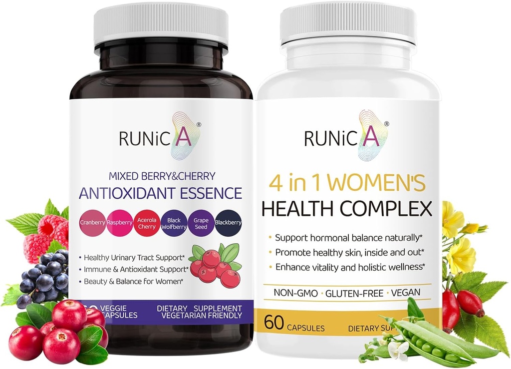 Women's Wellness Duo - 4-in-1 Health Complex & Antioxidant Supplement for Hormonal Balance,Skin & Energy,Menopauze & Immune Support-Vegan Capsule