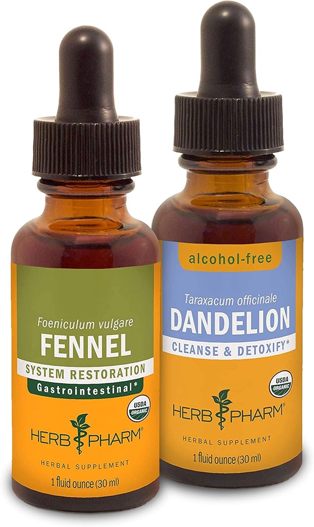 Herb Pharm Digestieve Ondersteuning & Detox Kit - Inclusief Certified Organic Fennel Liquid Extract, 1 Ounce & Alcohol-Free Dandelion Liquid Extract, 1 Ounce