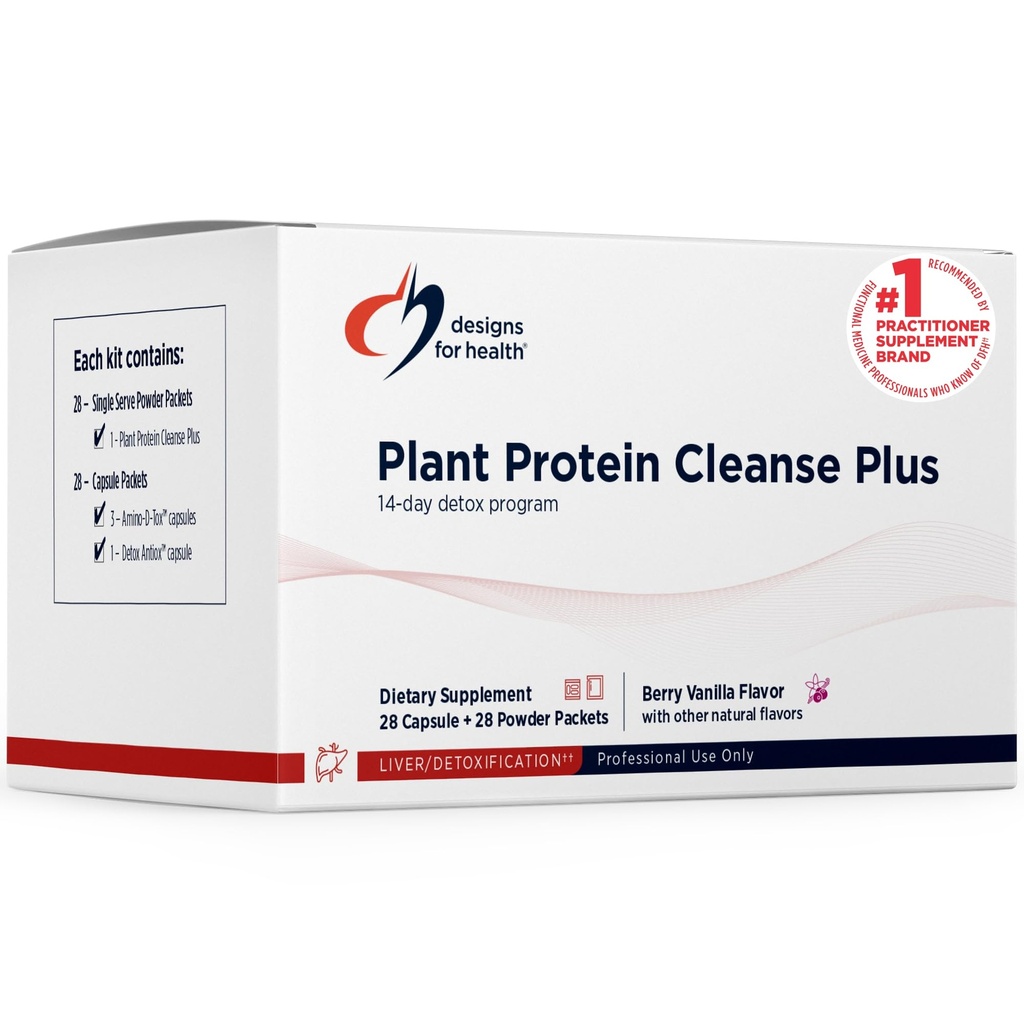 Designs for Health Plant Protein Cleanse Plus 14 dagen Detox Program - Bevordert gezonde leverfunctie + Metabole reiniging met antioxidanten + kruiden, vegetarisch (28 Proteïnepoeder Drink + Vitamine Packs)
