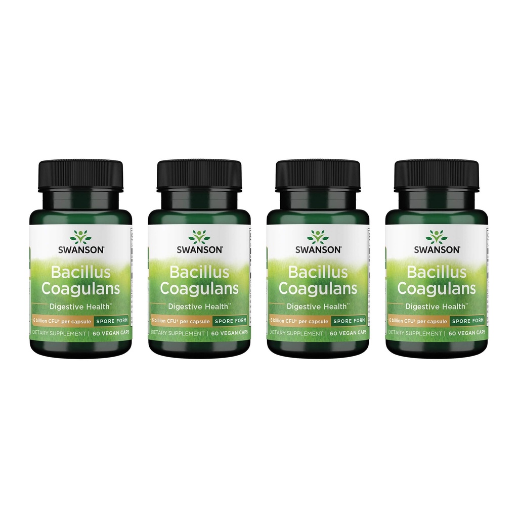 Swanson Bacillus Coagulans - Natural Probiotic Supplement Supporting Digestive Health w/6 Miljard CFU - May Support GI & Overall Gut Health - (60 Veggie Capsules) 4 Pack