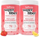 Bellway Super Fiber Powder + Collagen (2 Pack), Sugar-Free Psyllium Husk Powder met Collageen Peptides for Gut Health, Healthy Skin, Nails, Bones & Joints, Strawberry Lemonade (22,92 oz)