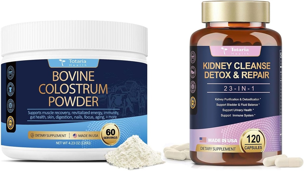 Totaria 120 Telt Nier Reiniging Detox & Repair Capsules + Bovine Colostrum Supplement Powder