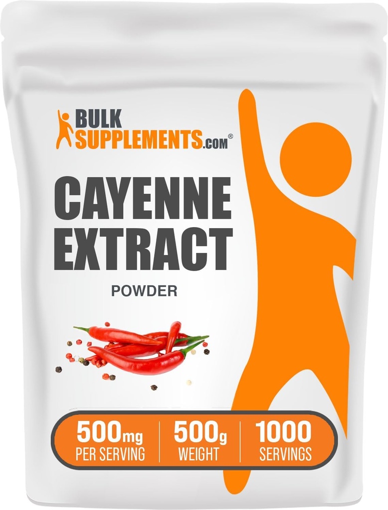 BulkSupplements.com Cayenne Pepper Extract Powder - Capsaicin Supplement, Capsicum Extract - 500mg Cayenne Extract per Serving, Cayenne Supplement - Glutenvrij (500 Gram - 1,1 lbs)