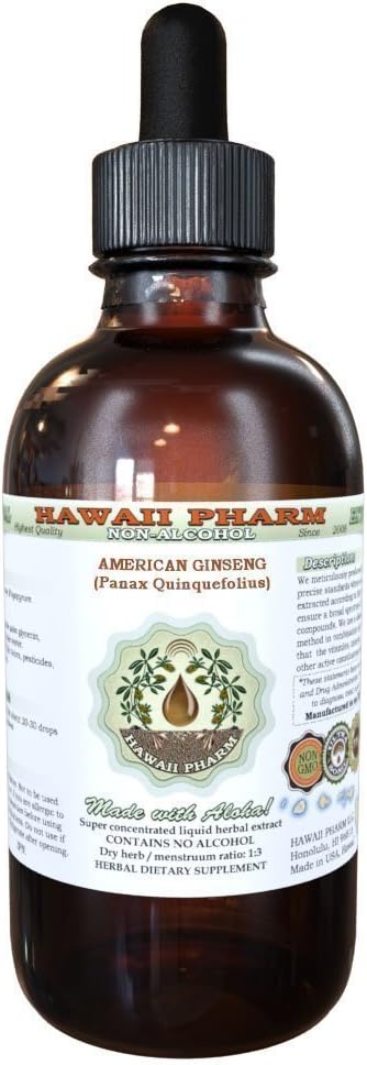 American Ginseng Alcoholvrije Liquid Extract, Ginseng (Panax Quinquefolius) Gedroogde Wortel Glycerite Hawaii Pharm Natural Kruidensupplement 4 oz