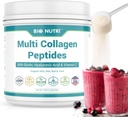 BIO NUTRI Collageen Peptides Powder Multi-Type (I, II, III, V, X) met Biotine en Hyaluronzuur voor haar, huid, nagels en gewrichten, ongearomatiseerd, 16oz