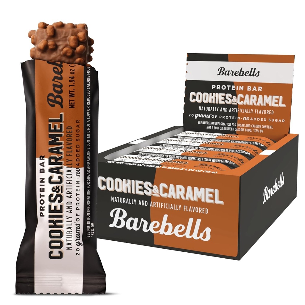 Barebells Proteïne Bars Cookies en Caramel - 12 Telling, 20g Hoge Proteïne Treats - Chocolade Voeding Bar met 1g Totaal Suikers - On-The-Go Breakfast of Post-Workout Snack