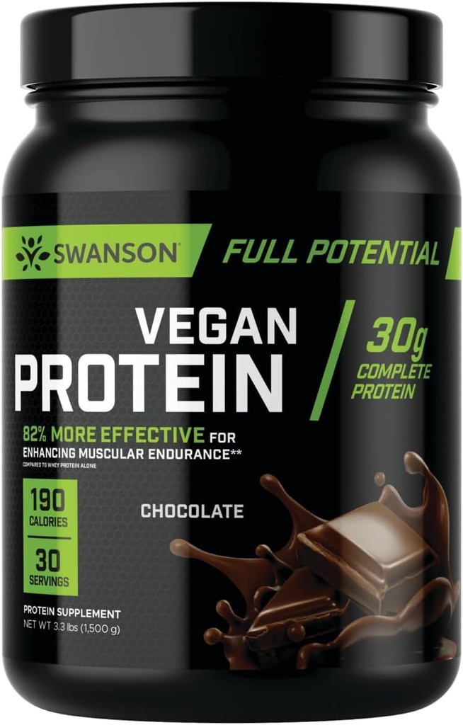 Swanson volledig potentieel veganistisch eiwit - chocoladesmaak, heel veganistisch eiwit poeder voor spieropbouw en herstel - 30 g