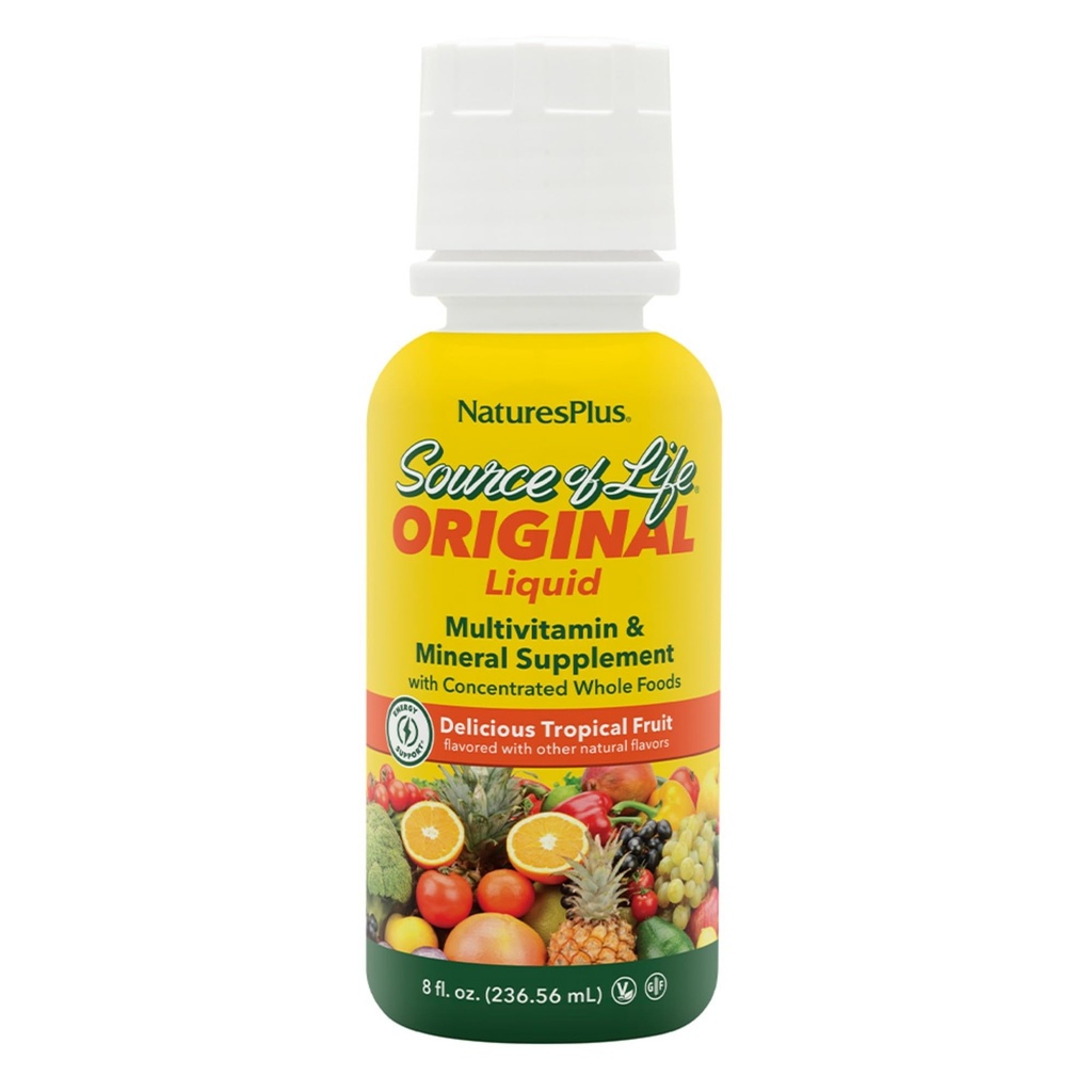 Natures Plus Levensbron Vloeibaar, Tropisch Fruit - 8 fl oz - Multivitamine & Mineraal Supplement - Glutenvrij, Vegetarisch - 8 porties