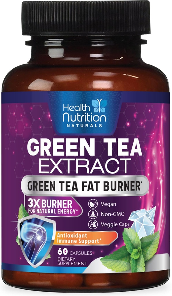 Green Tea Extract Capsules - Gestandaardiseerde 45% EGCG & 98% Polyfenolen - 3X Strength Green Tea Natural Energy, Kruidensupplement met Hart & Antioxidant Health Support, gebotteld in de VS - 60 capsules