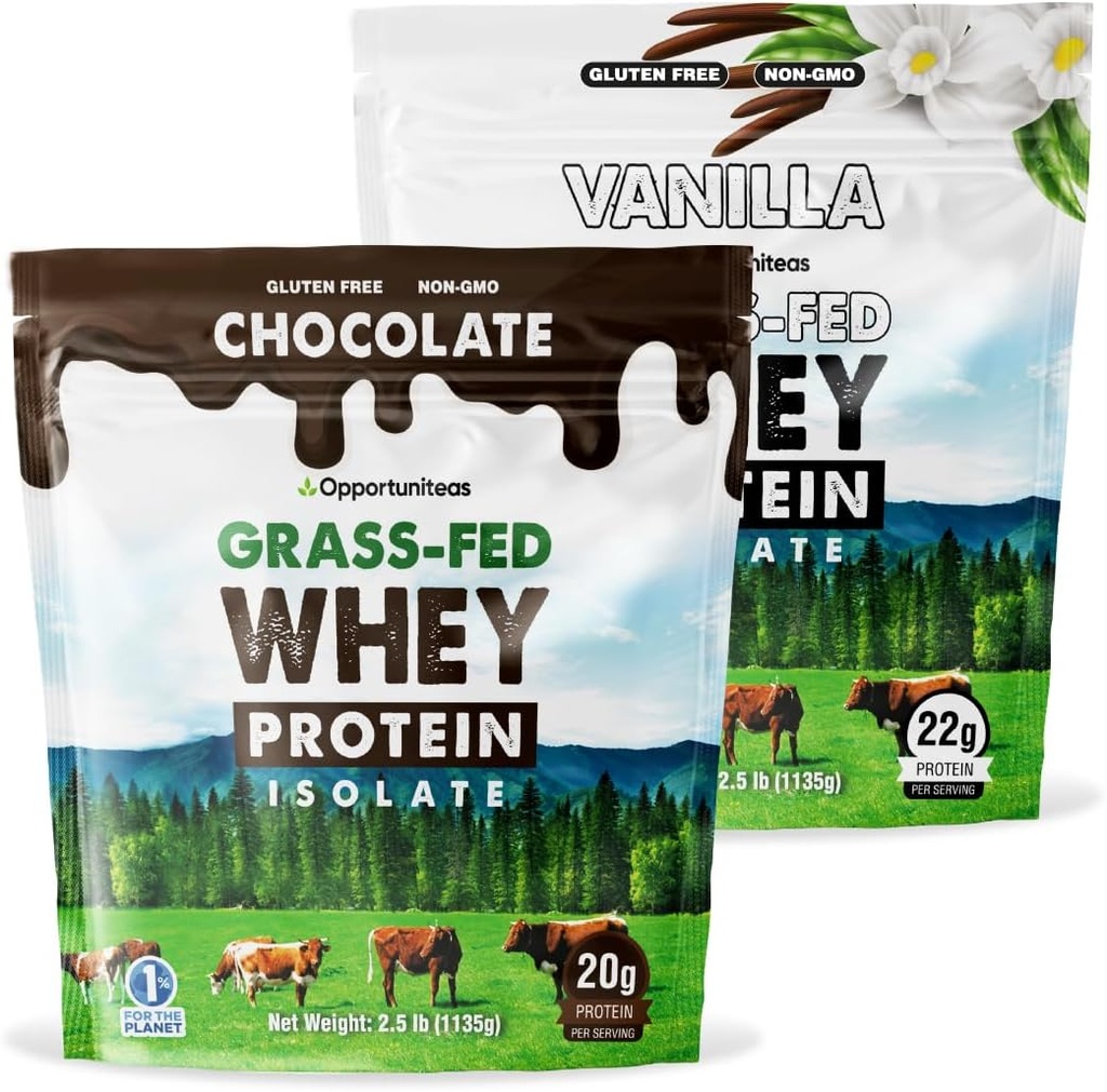 Opportuniteas Grass Fed Vanilla Choco Wei Proteine Isolaat Poeder - 20g Proteïne Poeder zonder kunstmatige zoetstoffen, Hormone-vrije koeien, Niet GGO - 5lb