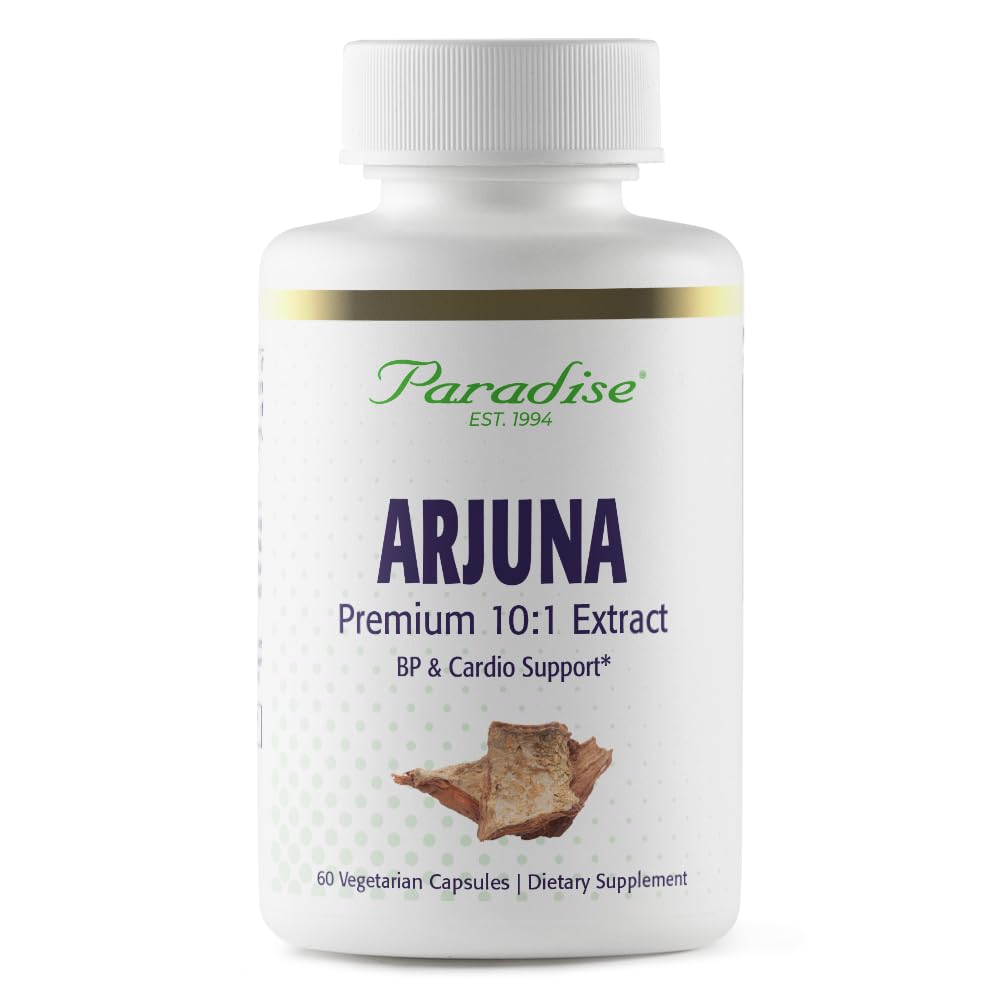 Paradijs Kruiden Arjuna, Cardiovasculair Ondersteuning, Bloeddruk Onderhoud, Hartgezondheid, Antioxidant Supplement, Vegan, Non-GMO, Glutenvrij, 60 Vegetarische Capsules