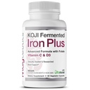 Koji Fermented Iron Plus - Iron Supplement met vitamine C, vitamine D3 en Folaat voor bloedondersteuning, Gemakkelijk geabsorbeerd en biologisch beschikbaar, Maagvriendelijk, Veganistisch, Niet-GMO - 60 Capsules