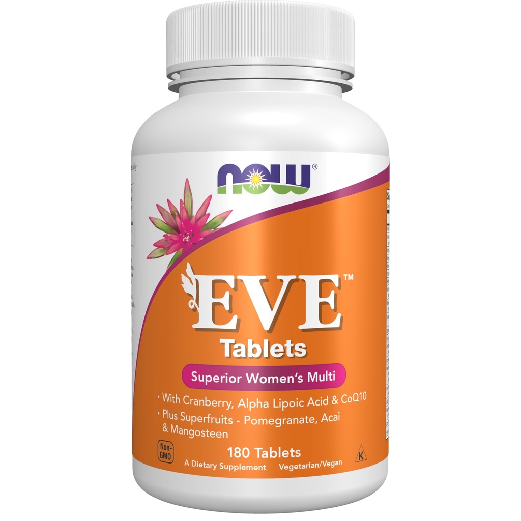 NOW Foods Supplements, EveTM Dames Multivitamine met Cranberry, Alpha Lipoic Acid en CoQ10, plus Superfruit - Granaatappel, Acai & Mangosteen, 180 tabletten