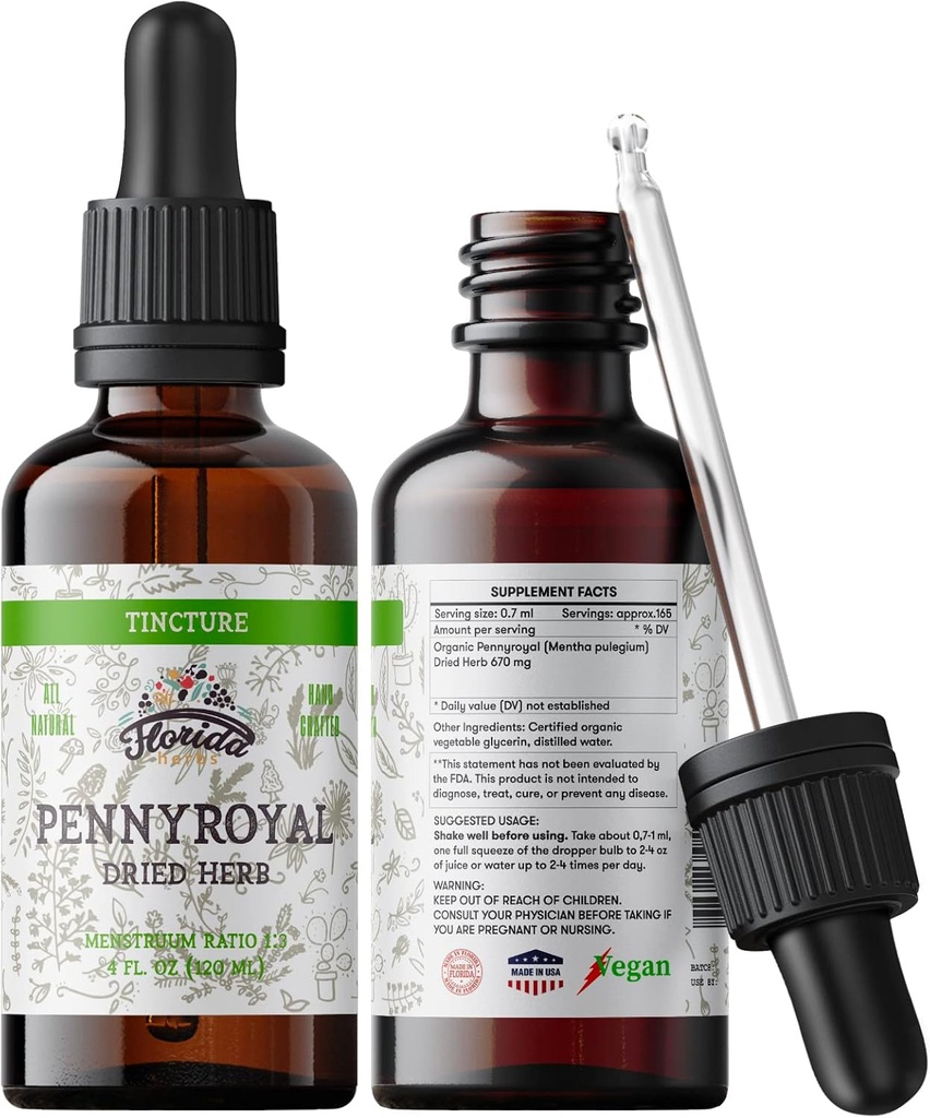 Pennyroyal Tinctuur, Organisch Pennyroyal Extract (Mentha pulegium) Gedroogde kruiden, niet-GMO in Cold-Pressed Biologische Plantaardige Glycerine 2 oz, 670 mg