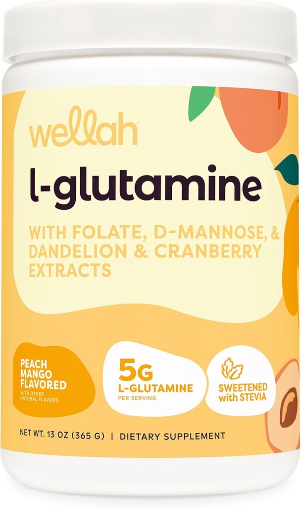 Wellah L-Glutamine Peach Mango (50 porties) - 5g L-Glutamine Per portie, zoet met Stevia