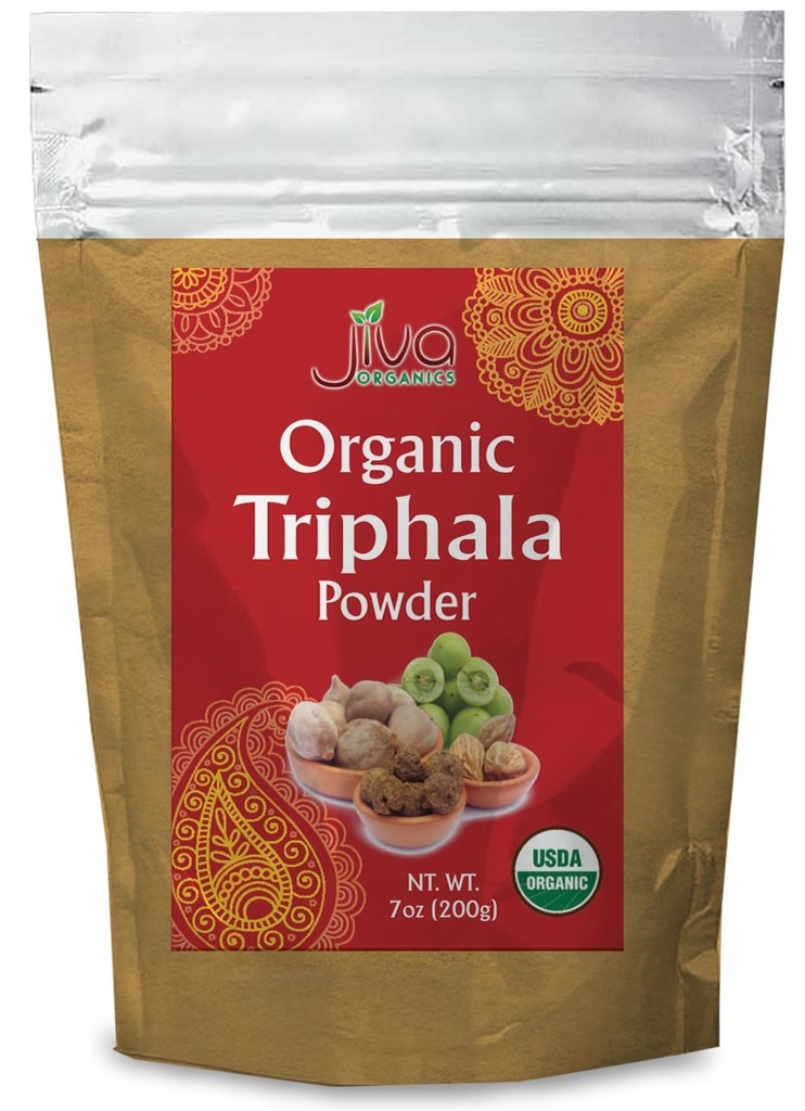 Jiva Organics Organic Triphala Powder 7 Ounce Bag - Gemalen Amla, Bhibitaki en Haritaki Fruiten Blended, 100% Natural & Non-GMO