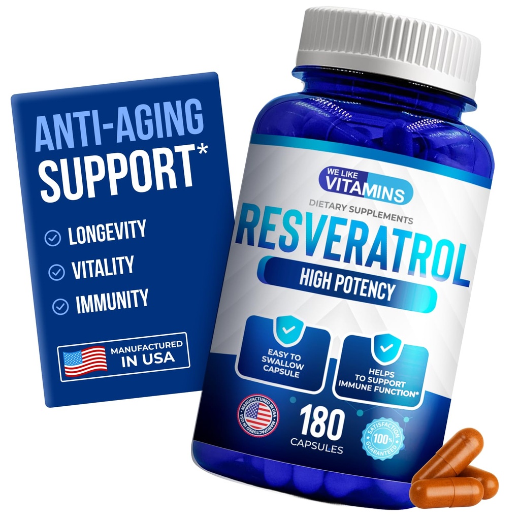 We houden van vitamines Resveratrol 1000mg per Serving - 180 Eenvoudig doorslikken Veggie Capsules - Natural Resveratrol Supplement 1000mg - Antioxidant Supplement Helpt ondersteuning tegen veroudering en immuunsysteem